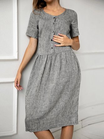 Buttoned Linen Loose Dress