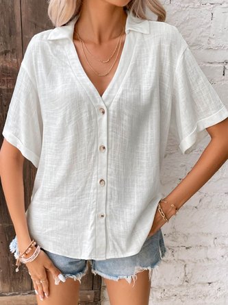 Buttoned Shawl Collar Blouse