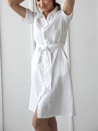 Shawl Collar Cotton Linen Dress