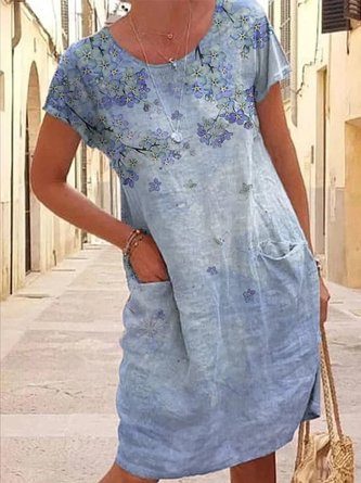 Crew Neck Loose Casual Floral Summer Dress