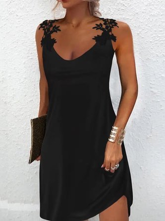 Plain Casual Lace Crew Neck Dress