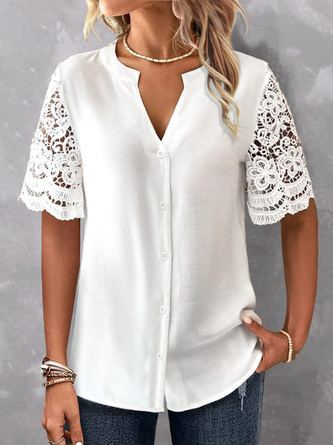 Loose Lace Simple Plain Blouse