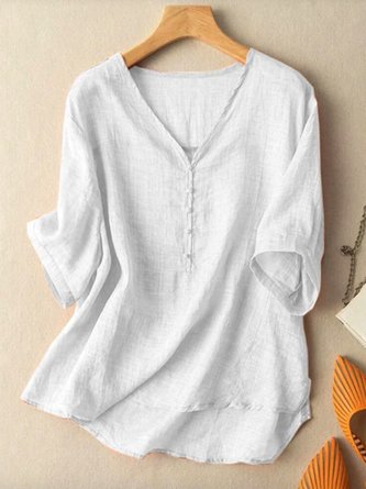 Buckle Plain Short Sleeve Casual Shirt