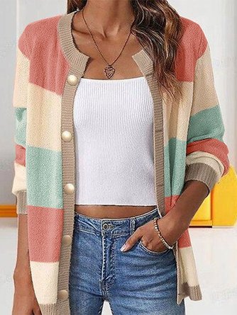 Loose Color Block Buttoned Casual Cardigan