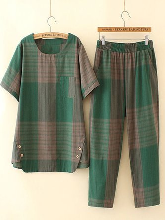Casual Buckle Plaid Two-Piece Set