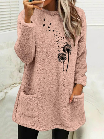 Loose Fluff/Granular Fleece Fabric Crew Neck Casual Sweatshirt