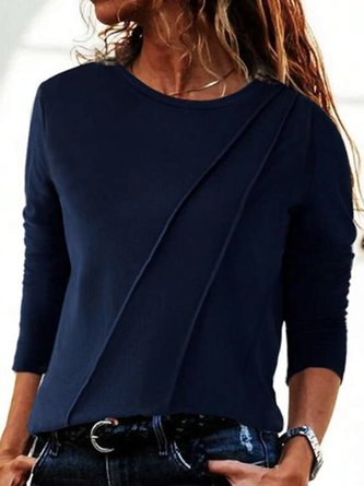 Women Plain Crew Neck Casual Long Sleeve T-shirt