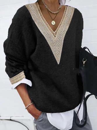 Plain V Neck Casual Sweatshirt