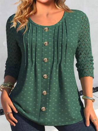 Plus Size Buckle Lace Casual Loose Shirt