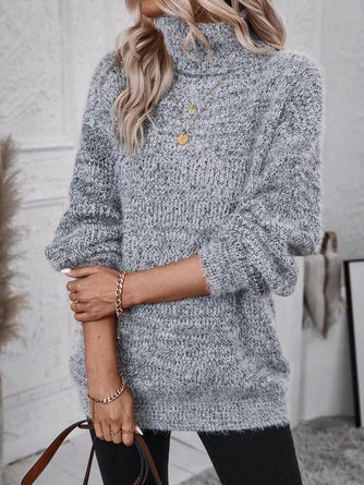 Casual Cotton-Blend Turtleneck Loose Sweater