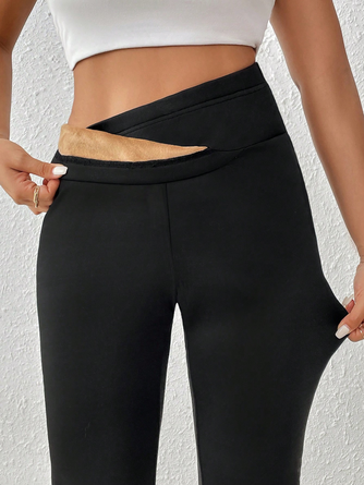 Fluff/Granular Fleece Fabric Casual Thermal Lined Asymmetrical Waist Leggings