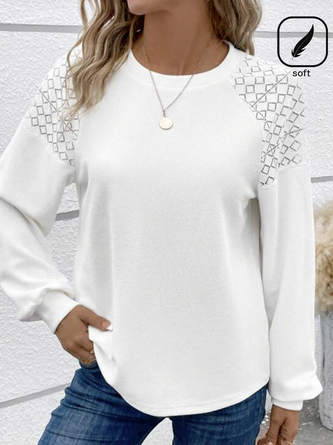 Women Plain Crew Neck Casual Long Sleeve T-shirt