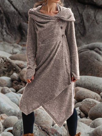 Long Sleeve Plain Daily Casual Dress