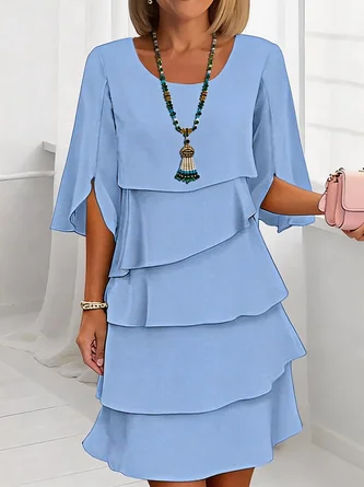 Elegant Tiered Crepe Dress Flutter Sleeves Wrinkle Resistant Line Silhouette