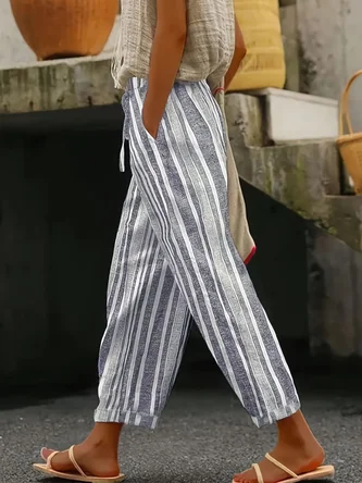 H Line Straight Pants Daily Going Out Pants Casual Printing Striped Spring Fall Pants
