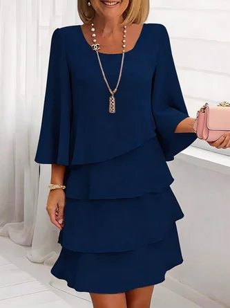 Plain Elegant Crew Neck Regular Fit Dress No