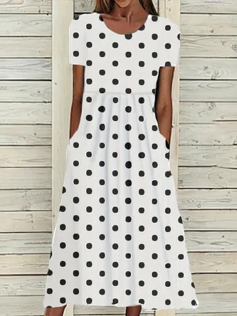 Short Sleeve Summer Polka Dots Printing Crew Neck Daily Going Out Casual Maxi H Line Shift Dress Dress