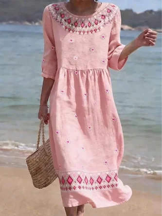 Half Sleeve Summer Abstract Printing Crew Neck Daily Going Out Casual Maxi H Line Dress