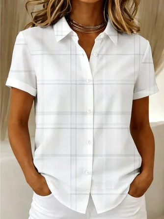 Short Sleeve Shirt Summer Plaid Printing Shirt Collar Daily Going Out Casual Top
