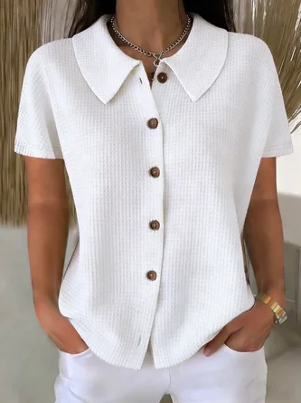 Waffle Casual Shawl Collar Short Sleeve Casual Shirt