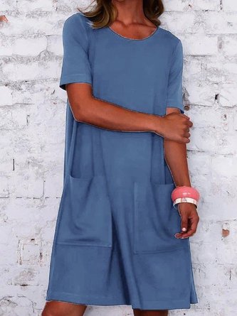 Navy Blue Plain Mini Dress