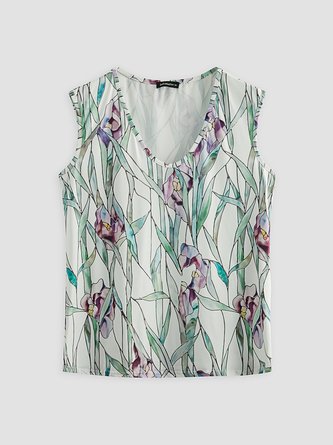 Geometric flower print Holiday Beach loose sleeveless Top T-shirt