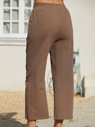 Women Casual Asymmetric Khaki Button Pockets Pants