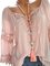 Women V Neck Casual Long Sleeve Cutout Paneled Lace Blouses