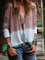 Purple Long Sleeve Ombre/tie-Dye Printed/dyed V Neck Top