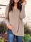 Khaki Long Sleeve V Neck Cotton-Blend T-shirt