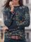 Women Black Printed Casual Long Sleeve Round Neck Blouse