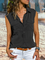 Casual Plain Turn-down Collar Buttoned Sleeveless Tank Top