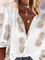 White V Neck Floral Casual Long Sleeve Shirts & Tops
