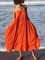 Orange Red Swing Spaghetti Cotton Holiday Dress