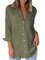Women Plus Size Shirt Collar Long Sleeve Pockets Buttoned Chiffon Cotton-linen Shirts & Tops