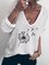 White Long Sleeve Floral-Print Cotton-Blend Top