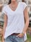 Casual V Neck Plain Cotton Tops