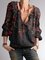 Floral Cotton-Blend Long Sleeve V Neck Casual Blouse