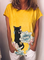 Yellow Short Sleeve Floral Knitted Shirts & Tops