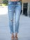 Light Blue Ripped Denim Casual Patchwork Pants