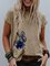Khaki Printed Short Sleeve Round Neck Shirts & Tops