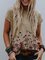 Khaki Simple Round Neck Printed Cotton-Blend Tee