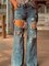 Blue Cotton Casual Pants