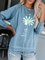 Light Blue Printed Round Neck Cotton-Blend Top