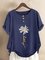 Blue Casual Floral-Print Round Neck Shirts & Tops