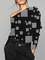 Black Asymmetrical Off Shoulder Cotton-Blend Long Sleeve Shirt