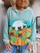 Halloween Blue Long Sleeve Cotton-Blend Hoodie Pumpkin cat Sweatshirt