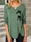 Cat Printed Green Casual Shift Crew Neck Shirts & Tops