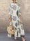 Vintage Cotton Print A-Line Round Neck Casual Maxi Dresses