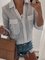 Long Sleeve Shirt Collar Pockets Stripes Shirts & Tops